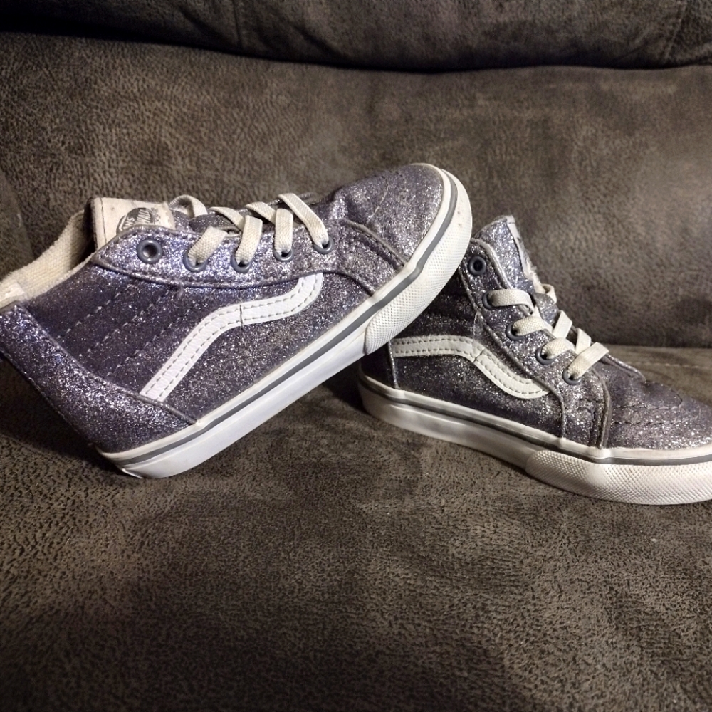 Vans Girl's  SK8 Metallic Glitter Silver Hi Zip Sneakers - Size 8 Toddler